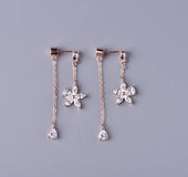 S925 sterling silver flower tassel earrings