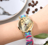 Reloj Grabado Para Mujeres Cuerda Trenzada De Color