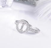 Women's letter adjustable zircon ring