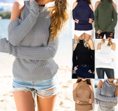 Europe and the United States sexy off-the-shoulder sweater long-sleeved Slim female head
