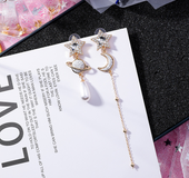 925 silver cosmic planet moon five-pointed star long chain earrings