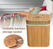 Folding Bamboo Storage Basket Large Storage Laundry Bin Box with Lid and Removable Lace