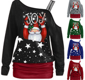 Christmas Print One Shoulder Strap T-Shirt