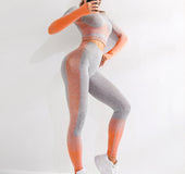 LANTECH Women Yoga Sets Gym Fitness Athletic 2 Pcs Sports Suits Set Pants Leggings Sportswear Leggings Seamless Sports Shirts