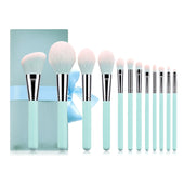 12 light blue makeup brushes