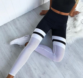 Yoga leggings black and white stitching hip breathable mesh yoga pants