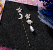 925 silver cosmic planet moon five-pointed star long chain earrings