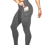 Mobile phone pocket leggings female solid color high elastic yoga hip high waist yoga pants
