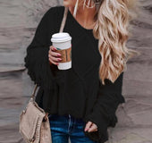 Europe and the United States new sweater round neck long-sleeved tassel solid color sweater shirt women