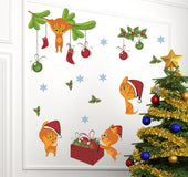 Kitten christmas hat gift christmas window decoration wall sticker