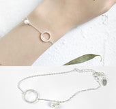 S925 Pulsera de perlas con anillo de diamantes de plata