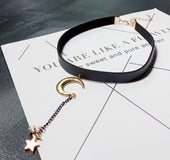 Creative ladies simple fashion moon pendant leather necklace New gemstone necklace clavicle chain wholesale