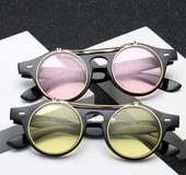 Black Vintage/Retro Round SteamPunk Sunglasses