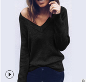 LITTHING Automne Chandail Tricoté Femmes V Cou De Mode Solides Manches Longues Casual Pull Chandails Sexy Femme Femmes Pull