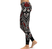 Red Rose+Black Mandala Weave Yoga/Workout Leggings