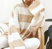 Round neck striped colorblock sweater
