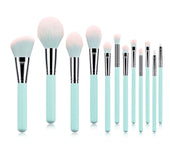 12 light blue makeup brushes