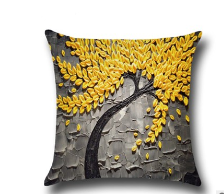 Three-dimensional oil painting trees flowers cotton cushion cushion pillowcase car waist cushion cover