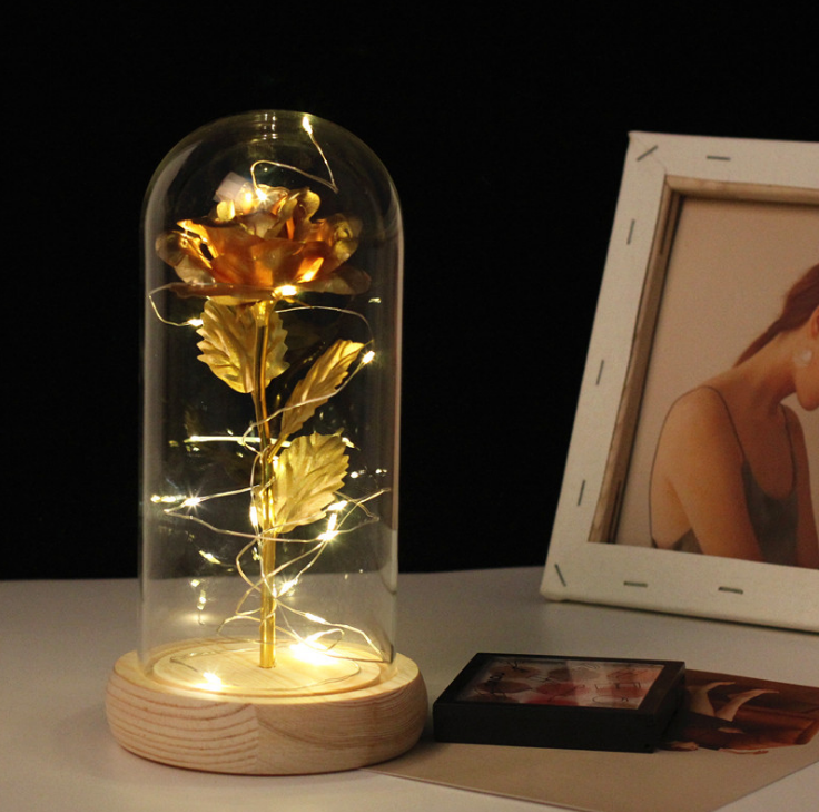 Smuxi LED Rose Wishing Bottle Festival Light Warm White Light Black/Beige Base Rose Flower Bottle Night Light Gift