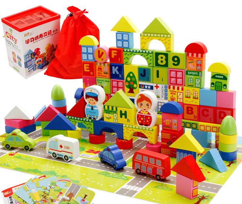 Traffic wooden building blocks educational toys
