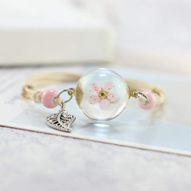 Pulsera Bola De Cristal Flor Seca