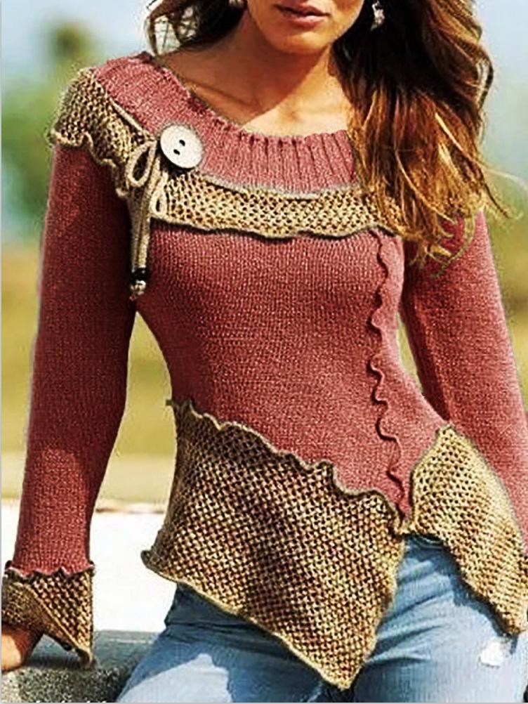 Patchwork long-sleeved turtleneck sweater