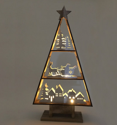 Christmas tree-shaped wooden LED lighting ornaments forest series battery drive high 49cm