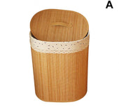 Folding Bamboo Storage Basket Large Storage Laundry Bin Box with Lid and Removable Lace