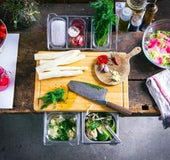 Multi-function cutting board with shelf
