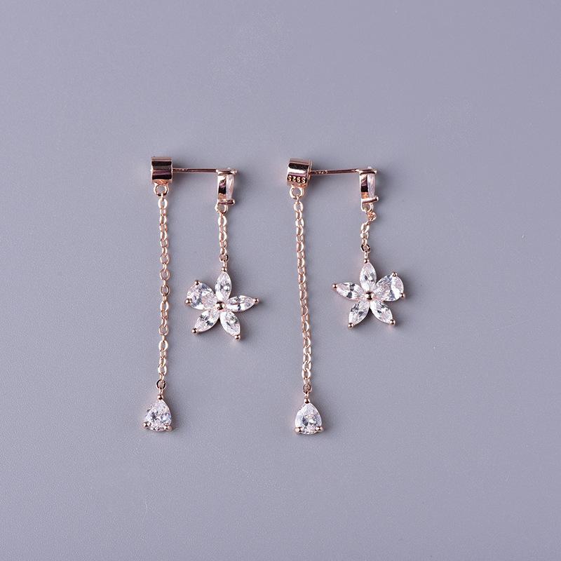 S925 sterling silver flower tassel earrings