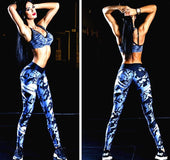 Dark Blue Printed Tight Gym Leggings