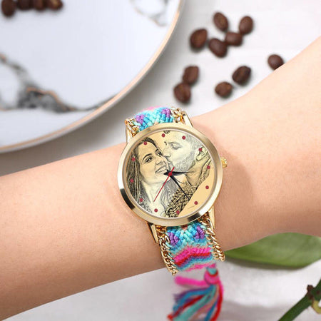Reloj Grabado Para Mujeres Cuerda Trenzada De Color