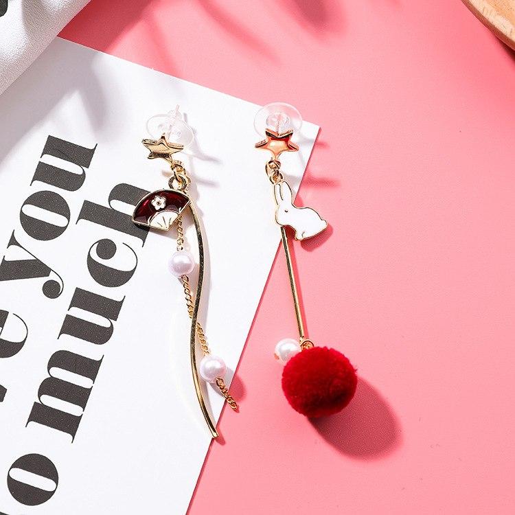 Sweet Cute Rabbit Hair Ball Asymmetric Earrings