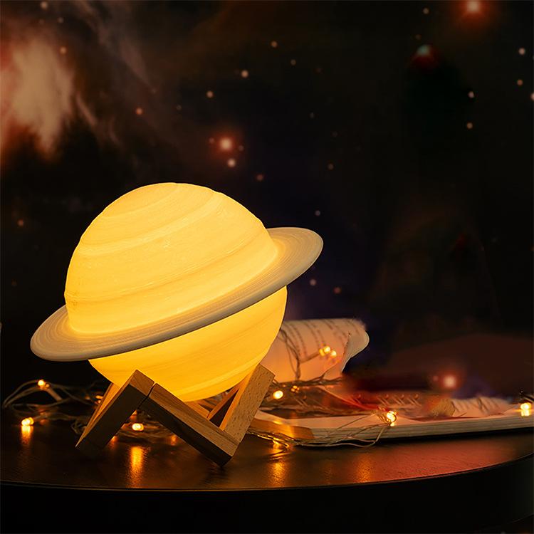 2020 NEW Dropship Rechargeable 3D Print Saturn Lamp Like Moon Lamp Night Light For Moon light with 2Colors 16Colors Remote Gifts