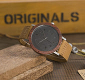 Bamboo wood leather belt men's watch