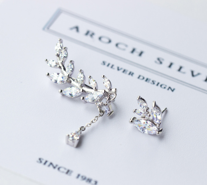 925 Silver Earrings sdiamond leaves leaves