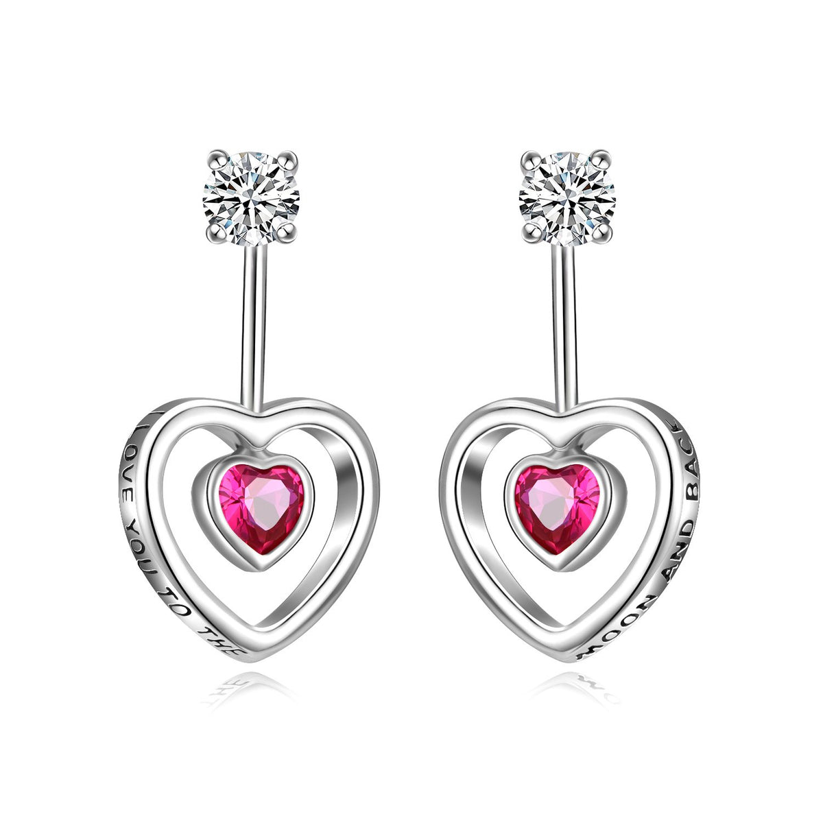 925 Silver Rose Red Heart Shape Earrings