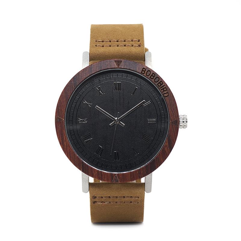 Bamboo wood leather belt men's watch
