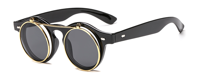 Black Vintage/Retro Round SteamPunk Sunglasses
