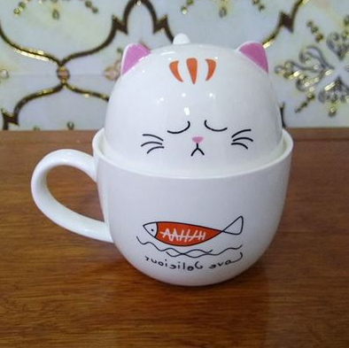 Creative cat cup ceramic mug office cup with lid spoon bone china couple coffee cup tea cup gift