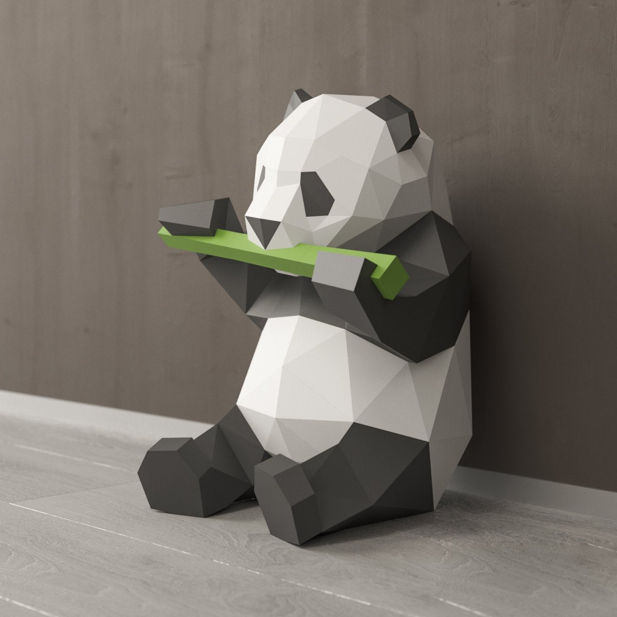 Panda model eating bamboo
