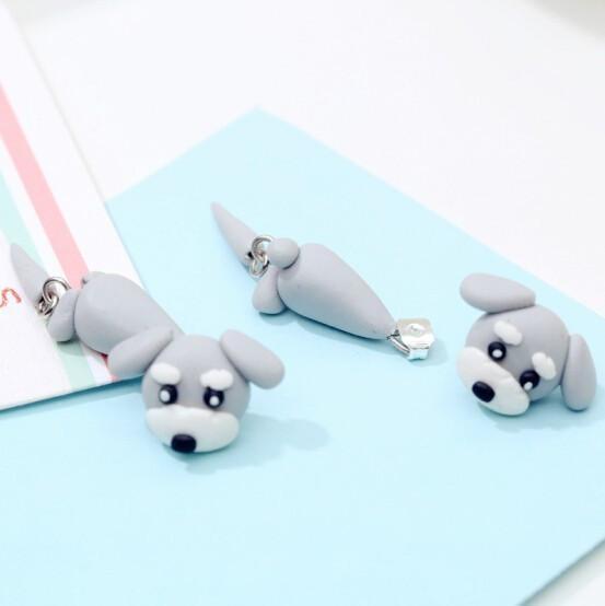 Grey Dog Stud Earrings