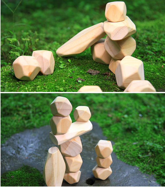 2020 New arrival 11pcs Wooden Stone Natural Stacked stone creative interesting blocks stone model puzzles Best gift for children