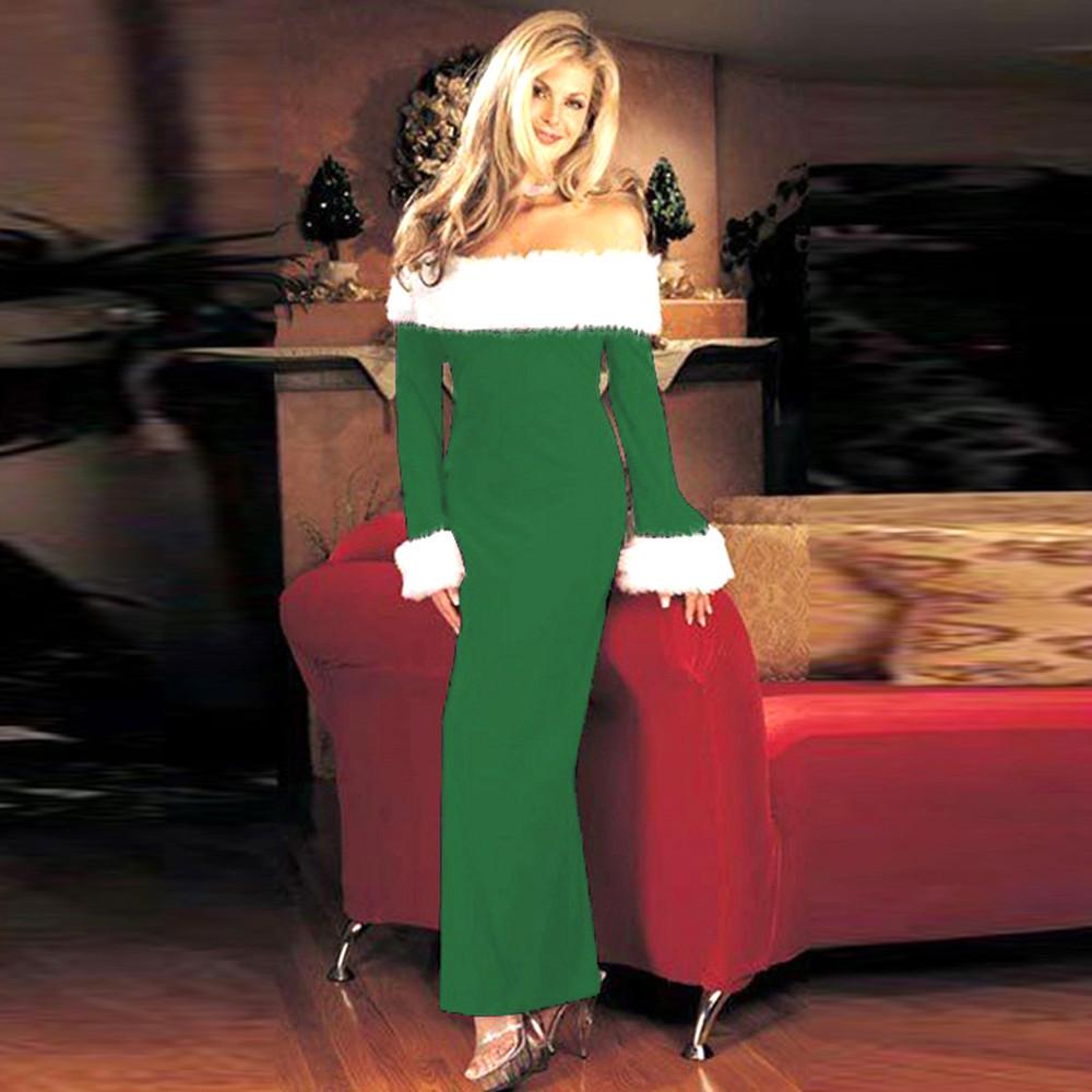 Christmas Dress Female Winter Sexy Dress Clothes Warm Off Shoulder Long Sleeve Party Women Dress