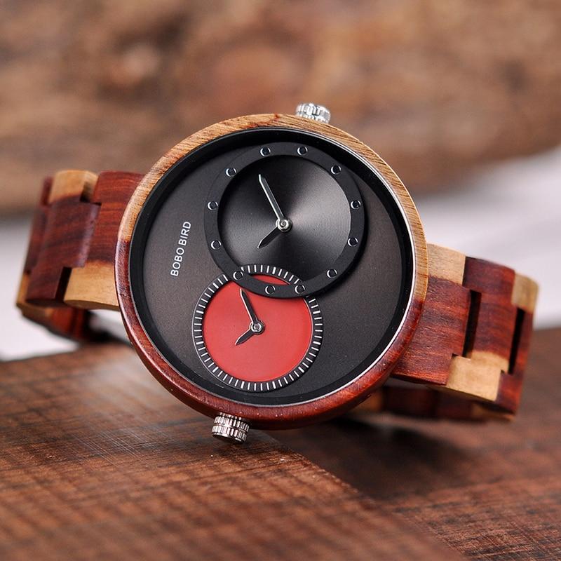 Thin Men Watch Wood Watches 2 Time Zone Display