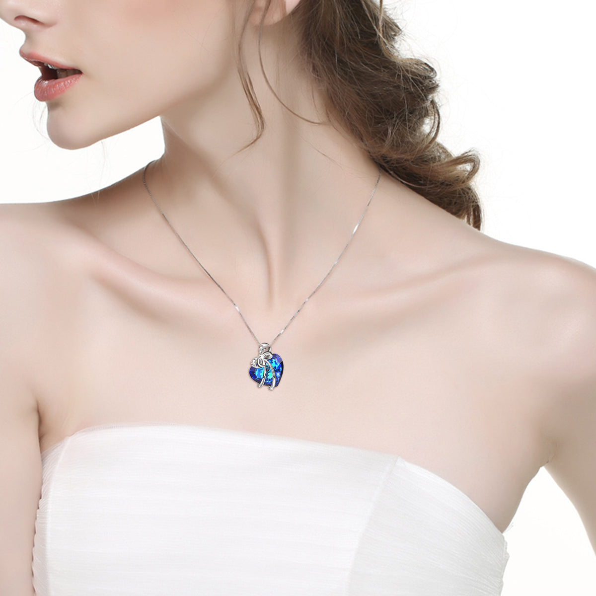 Corazón Zafiro Collar De Plata