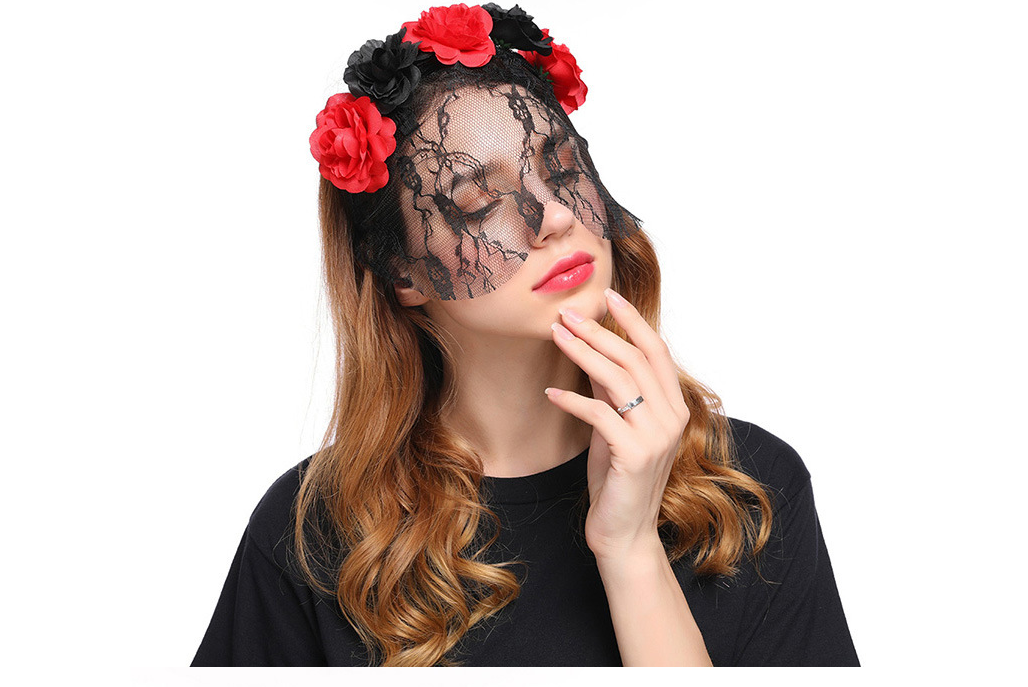 rose flower lace veil Halloween headband party Christmas day headband