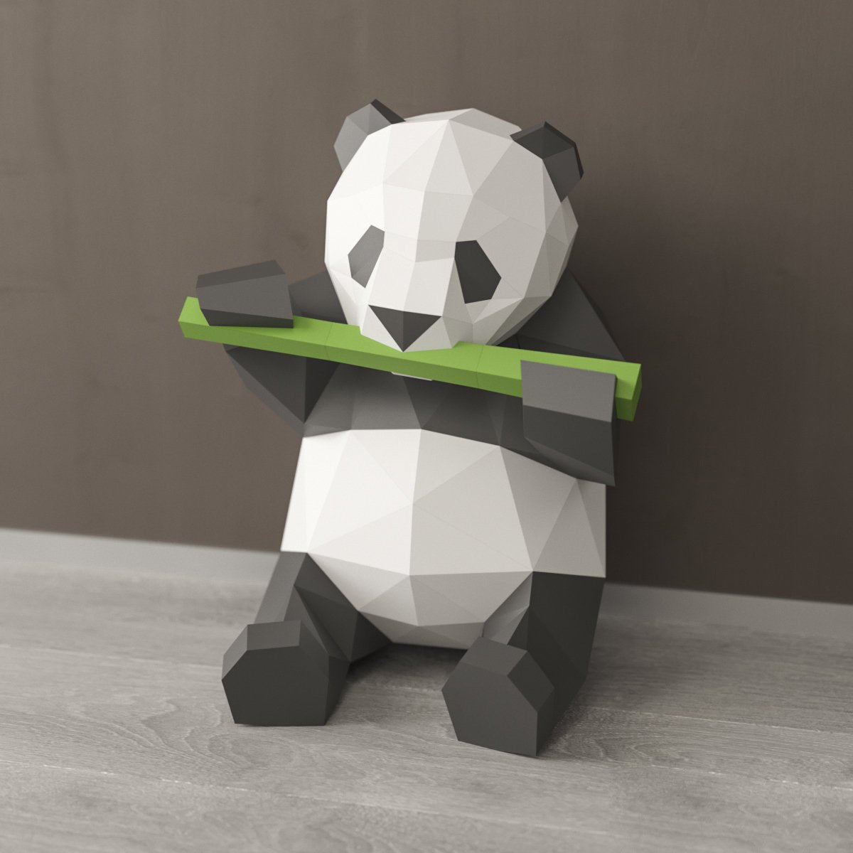 Panda model eating bamboo