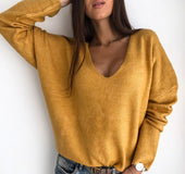 autumn winter Women v-neck solid Sweater Pullover Female Knitted sweaters Jumper casual Knitwear Pull Femme jersey