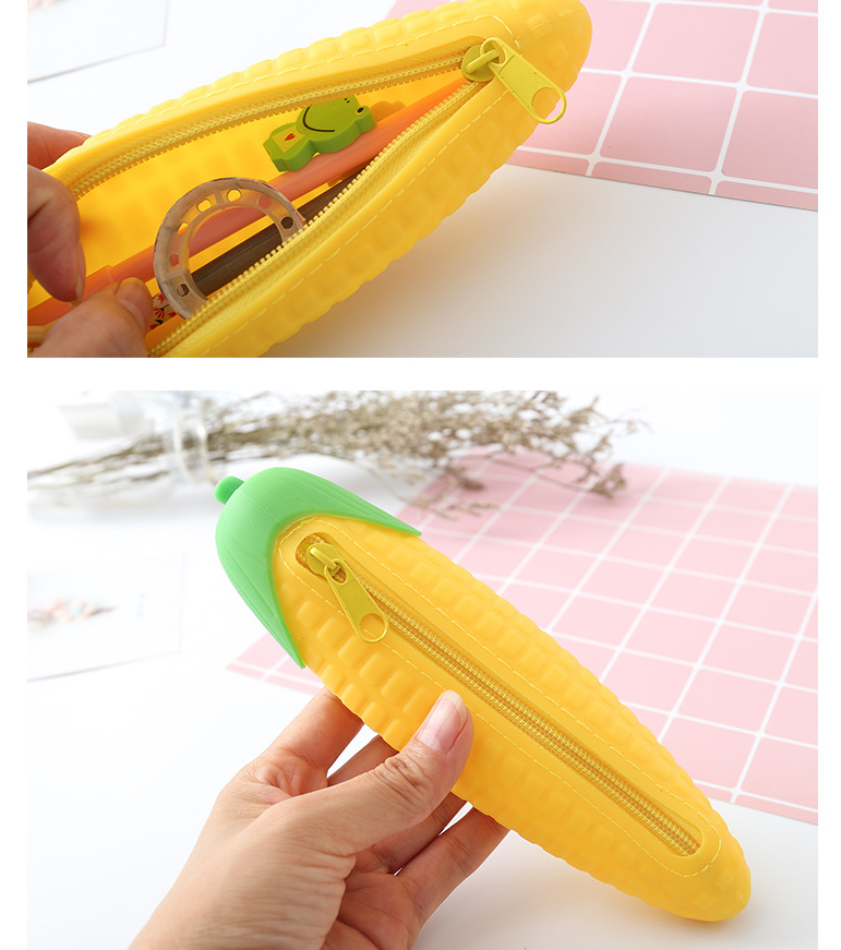 Creative stationery Korea simple corn modeling silicone pencil bag student large capacity pencil bag pencil bag